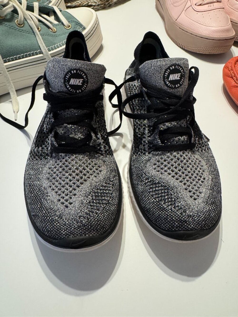 Nike Free RN Flyknit Black White Running Shoes Sneakers Women’s size 8